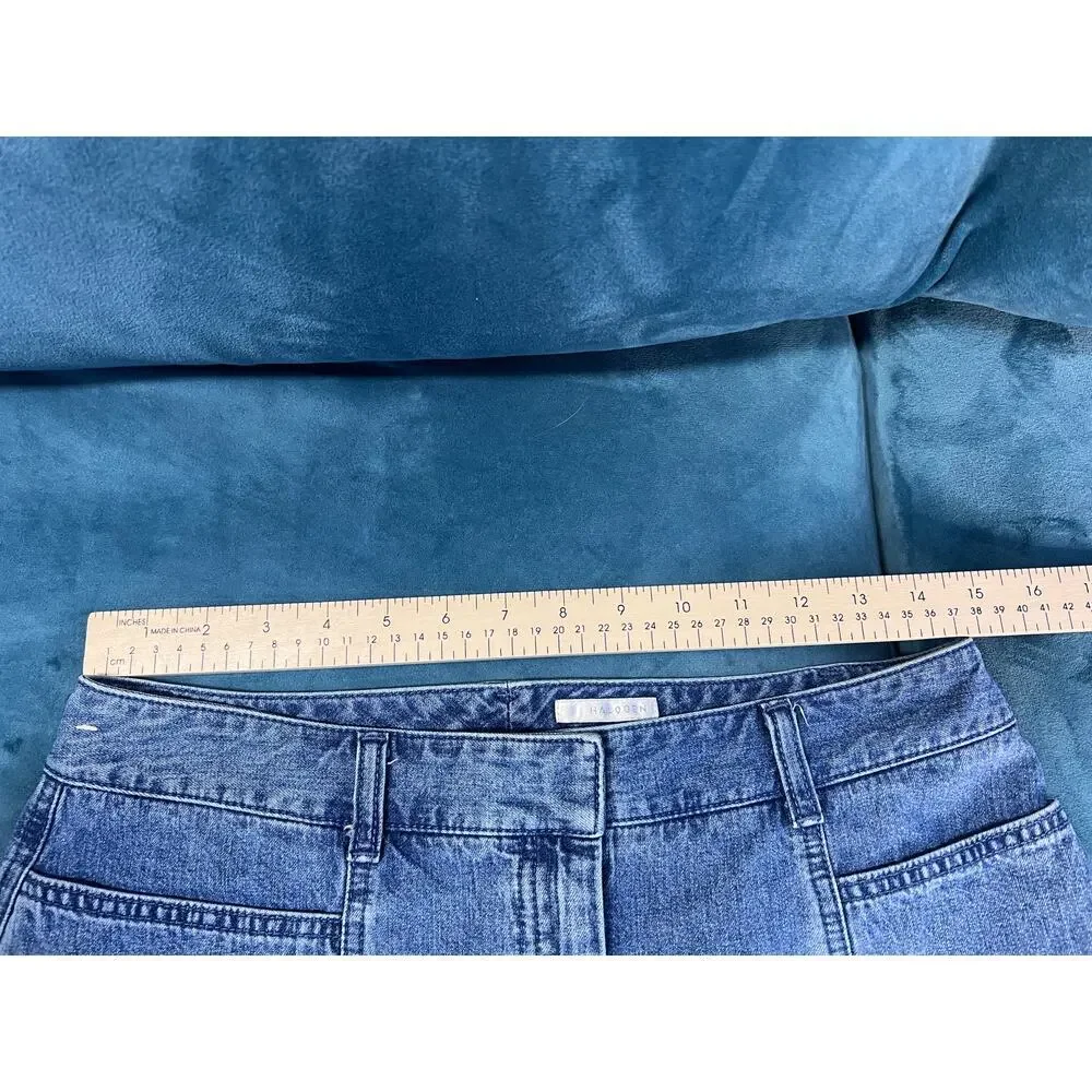 Halogen Women 14 Blue Denim A-Line Skirt Knee Length Slit Classic Minimalist